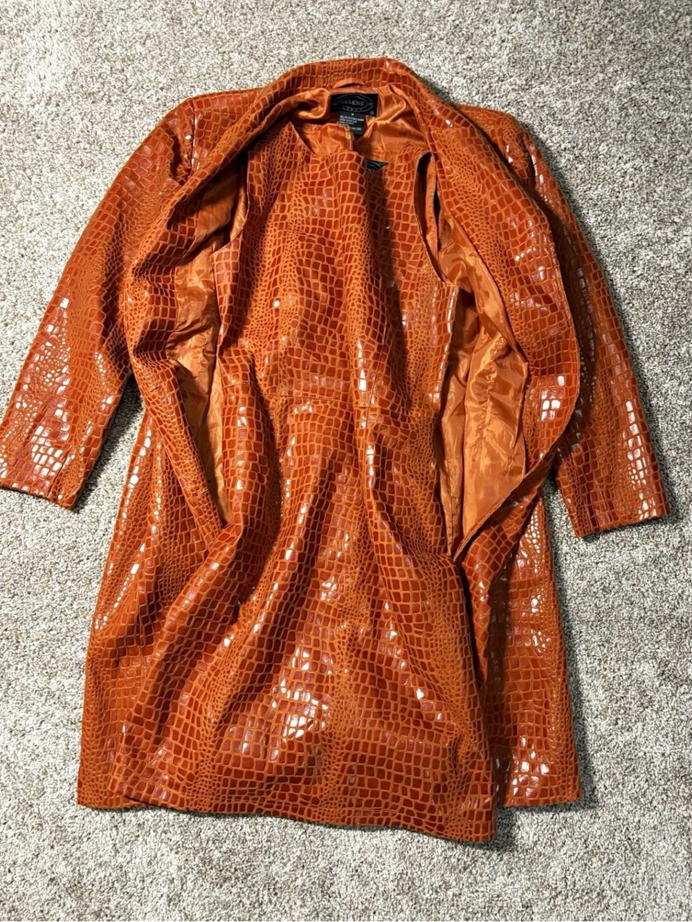 Vintage Selene Sport Womens Brown Croc Embossed PVC Overcoat + Dress Set M